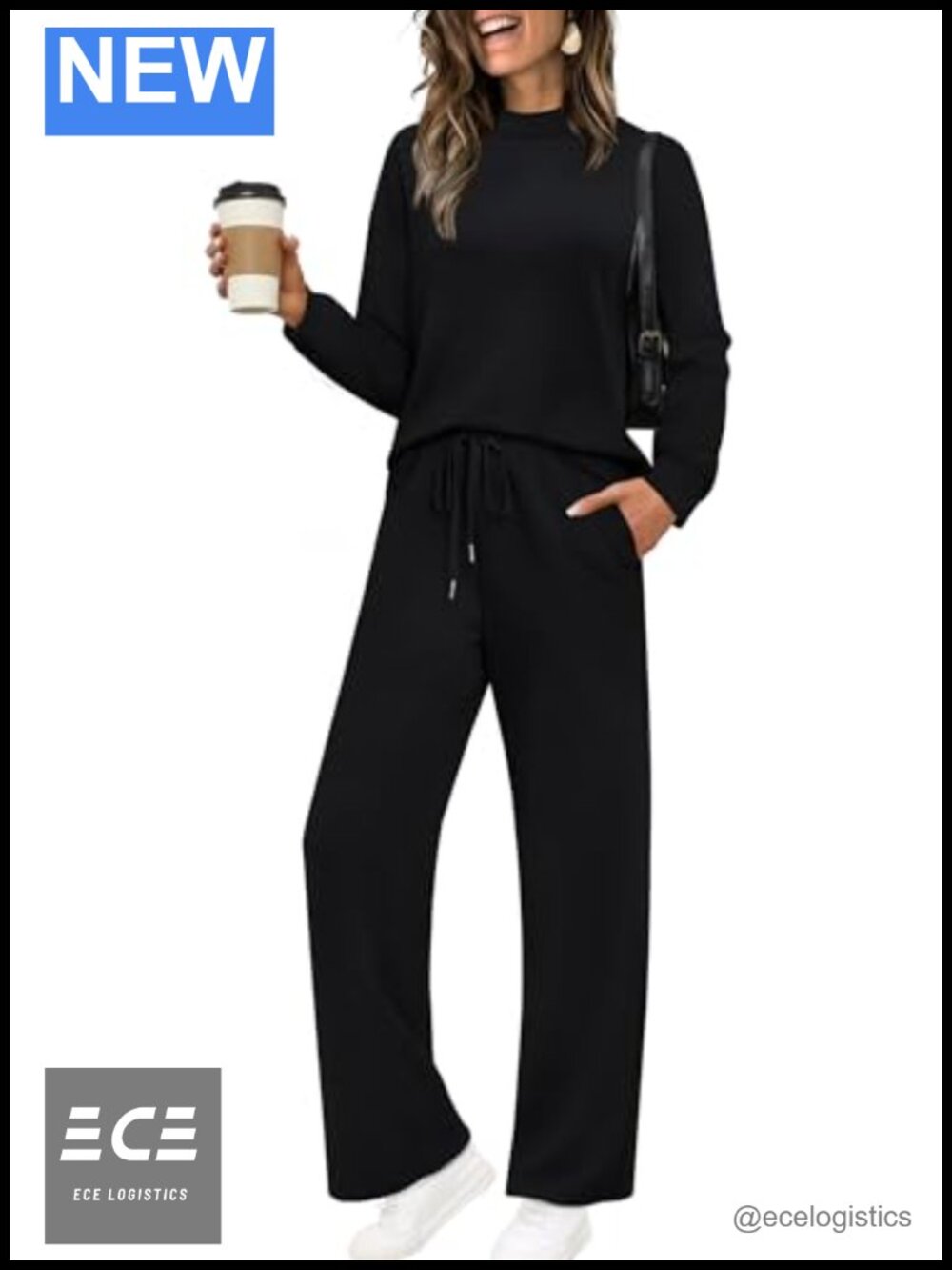 Two Piece Set Women Mock Neck Long Sleeve Wide Leg Pants Loungewear Travel
